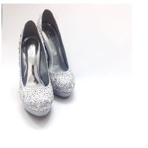 Bling Silver Bejeweled / Rhinestone Platform Heels